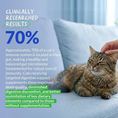 Probiotics for Cats Powder - Digestive, Gut & Diarrhea Support | With Inulin & Prebiotics. Supports gut health, reduces gas, diarrhea, constipation & allergy symptoms in cats.