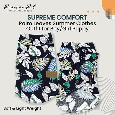 Parisian Pet Palm Leaves Dog Shirt - Cotton Clothes for Large Dogs - Stylish Tropical Dog Outfit - Lightweight and Soft Puppy Clothes - Trendy Tshirts for Dogs - Comfortable Summer Camp Pet Apparel