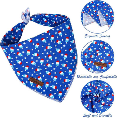 4th of July Dog Bandanas Boy Girl Summer Popsicle Star Cotton Washable Dog Scarf Adjustable Pet Bib Scarves for Small Medium Large Dogs L