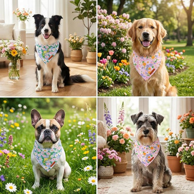 ADOGGYGO Floral Dog Bandanas, Spring Summer Daisy Pet Scarf, Premium Fabric, Purple Pink Flower Bandanas for Small Dogs (Small)
