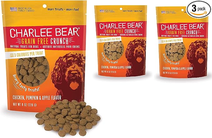 Crunchy Dog Training Treats, Low Calorie (3 Kcal), Grain Free Natural Mini Treats for Puppies, Small, Medium & Large Dogs, USA Made, Healthy Chicken, Pumpkin & Apple Flavor 8oz (3-Pack)