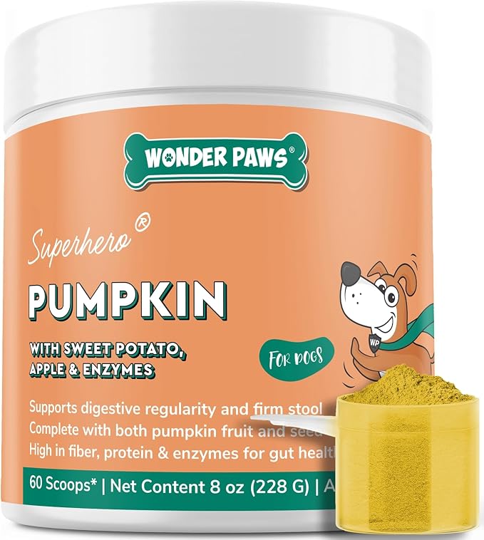 Organic Pumpkin for Dogs – with Apple, Sweet Potato & Enzymes – Supports Digestion, Stool & Gut Health – Use as Fiber Topper or Mix with Water for Pumpkin Puree