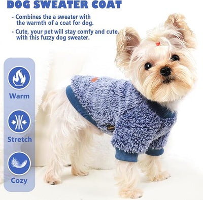 Fleece Dog Sweater Soft Fuzzy Warm Clothes for Small Dogs Girl Boy Soft Winter Coat Flannel Puppy Jacket Pet Clothes Outfit Sweater for Chihuahua, Bulldog, Dachshund(XS,Navy Blue)