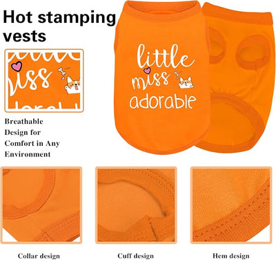 Cotton Dog Shirt with 'Little Miss Adorable' Corgi Head Print, Soft & Breathable Pet Apparel for Small, Medium, and Large Dogs, All-Season Sleeveless Vest, Cute and Comfortable Dog Outfit.Orange S