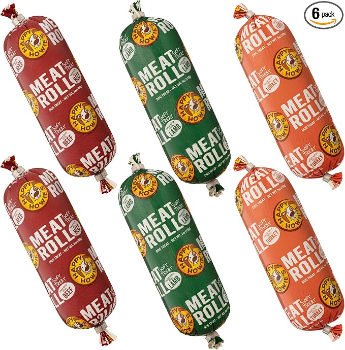 Happy Howie's Soft Meat Roll Treat - Soft Dog Food Rolls, Natural Ingredients, for All Dogs, Made in USA - Beef, Lamb, Turkey, 7 Oz (Pack of 6)