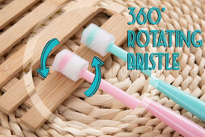 E.M&S.T by Emmeliestella Small Dog & Cat Toothbrush 360 Degree Soft Silicone, Cat Dental Care, Toothbrush Holder, Easy to Handle, Independent Packaging, Suction Cup, Light Blue&Pink (4-Pack Refills)