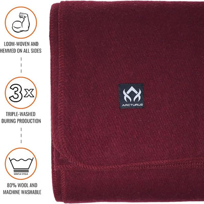 Arcturus Military Wool Blanket - Warm, Thick, Washable - Great for Outdoors, Camping, Stadium Blanket, Picnics, Travel - Car & Bushcraft Survival Kits