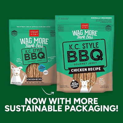 Cloud Star Wag More Bark Less - Dog Treats - Jerky - Kansas City BBQ Chicken - 10 oz Pouch