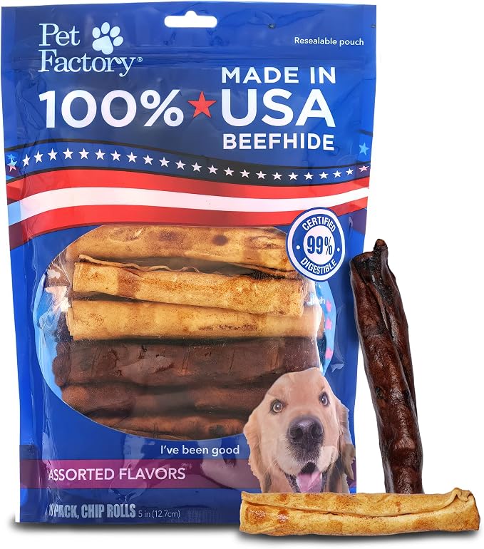 100% Made in USA Beefhide 5" Chip Rolls Dog Chew Treats - Beef & Chicken Flavor, 18 Count/1 Pack