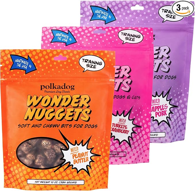 Wonder Nuggets Variety 3-Pack Dog Treats - Peanut Butter, Turkey & Cranberry, Apple & Pork, Soft & Chewy, Limited Ingredient, Great for Training All Breeds, Made in USA - 10oz (3pk)