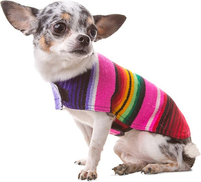 Dog Clothes - Handmade Dog Poncho from Authentic Mexican Blanket (Pink, X-Small)