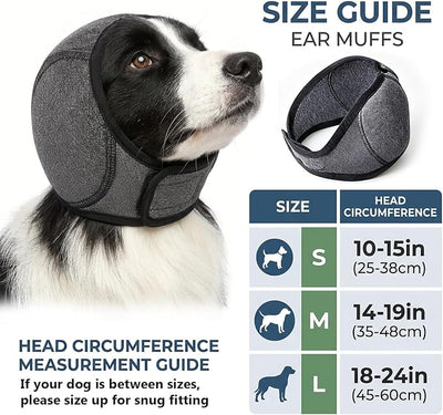 Grey Dog Ear Muffs for Noise Protection & Bath – No Shake Elastic Ear Wrap for Hematoma, Waterproof Calming Hoodie for Anxiety Relief & Blow Drying