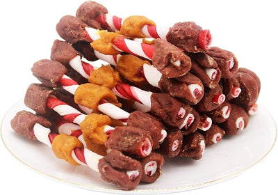 Triple Flavored Dog Kabobs, Rawhide Chews with Chicken Beef and Liver, High Protein 52% Puppy Training Snacks, 16 Ounces