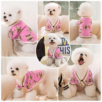 ABRRLO Small Dog Sweaters Cute Bear Dog Cardigans Clothes for Small Medium Dogs Boy Girl Puppy Cat Knitting Cardigan Outfits Dogs Winter Coats Warm Pet Doggy Clothes Soft Knitwear (Pink, Large)