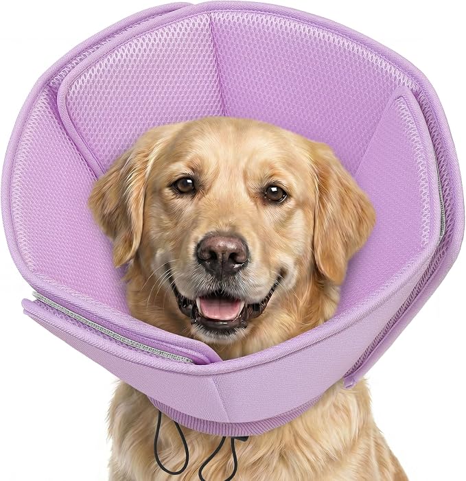 AOFITEE Soft Dog Cone, Adjustable Cones for Dogs After Surgery, Comfy Dog Cone Collar Alternative to Stop Licking, Elizabethan Recovery Collar for Large Dogs(Purple,Large)