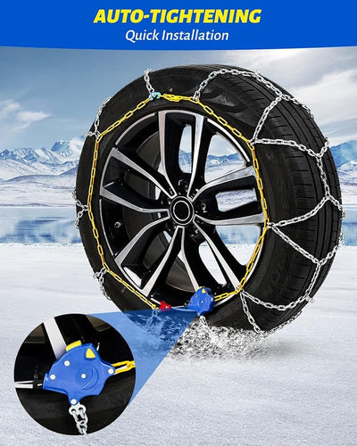 Auto Tightening Snow Chains Tire Chains For Cars Suv Pickup Trucks - Auto Tightening 1 Min Quick Fit AND Easy Installation, Reusable Universal Emergency Traction Snow Chains - Set of 2（HKN90）