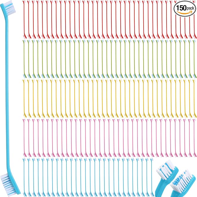 150 Pcs Dog Toothbrush Dual Headed Dental Brushes Puppy Tooth Brushing Kit Long Handle Toothbrush for Large and Small Dogs Cats Most Pets Teeth Cleaning Oral Care Supplies (Bright Color)