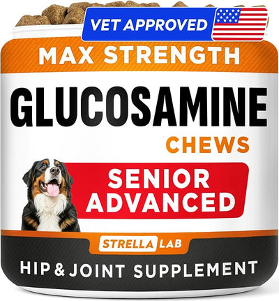 Senior Advanced Glucosamine Chondroitin Joint Supplement for Dogs - Hip & Joint Pain Relief Pills - Large & Small Breed - Hip Joint Chews Canine Joint Health - Dogs&Horses - Bacon Flavor-120Ct