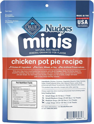 Blue Buffalo Nudges Minis Chicken Pot Pie Recipe, Natural Dog Treats Mineral-Enhanced for Flavor, 10 oz. Bag (Pack of 6)