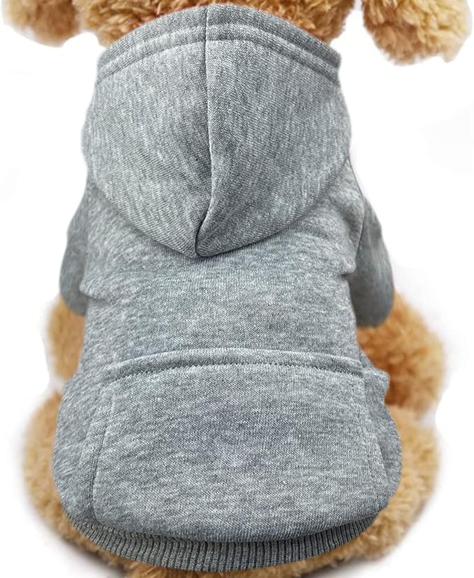 Jecikelon Soft Dog Hoodies for Small Dogs, Fleece Puppy Sweatshirt with Pockets, Warm Winter Cold Weather Coats for Pet Cat, Cute Clothes Puppy Costume (Grey, X-Small)