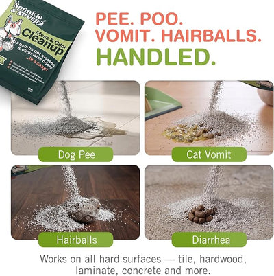 Sprinkle & Sweep: Pet Mess & Odor Cleanup - 4 Pack, 15oz Bags - Dog Accident Clumping Powder, Remove Pee-Poo-Vomit From Hard Surfaces, Ultra-Absorbent