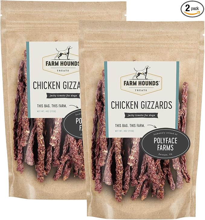 Chicken Gizzards - Premium Natural Jerky for Dogs -100% Humanely Raised Chicken - Break-to-Size - Great for Training & Treats - No Added Fillers - Made in USA - 4oz -2 Pack