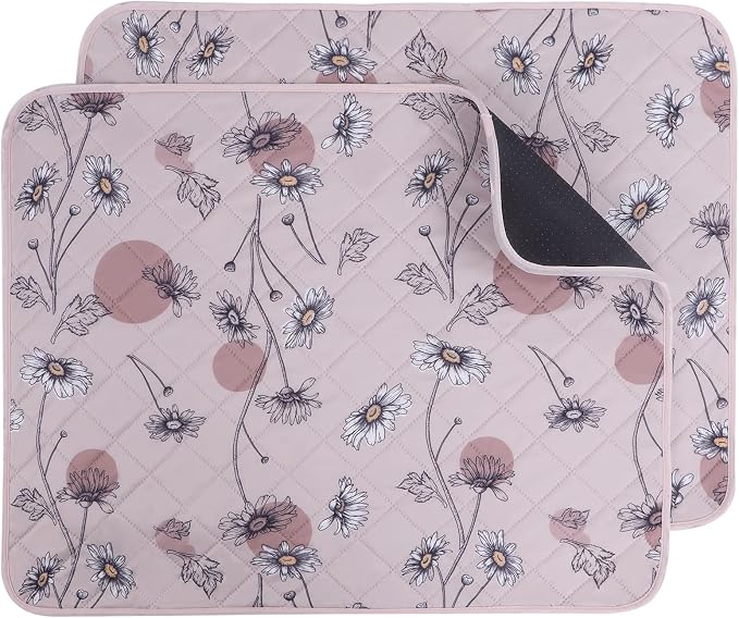 IEUUMLER Washable Pee Pads for Dogs, 2 Pack Non-Slip & Waterproof Pack Whelping Pad, Reusable Washable Puppy Potty Training Pad with Fast Absorbent for Playpen EU007 (Pink Daisy, 24"X48"-2pcs)
