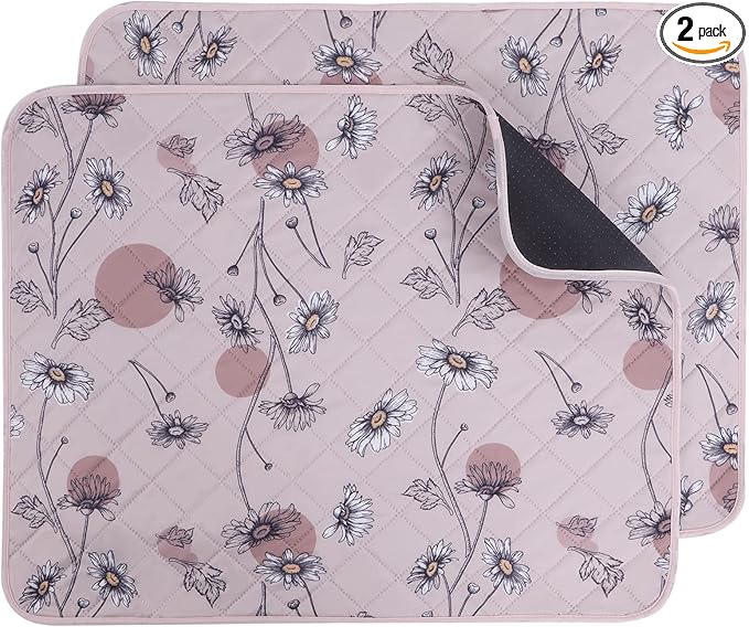 IEUUMLER Washable Pee Pads for Dogs, 2 Pack Non-Slip & Waterproof Pack Whelping Pad, Reusable Washable Puppy Potty Training Pad with Fast Absorbent for Playpen EU007 (Pink Daisy, 36"X48"-2pcs)