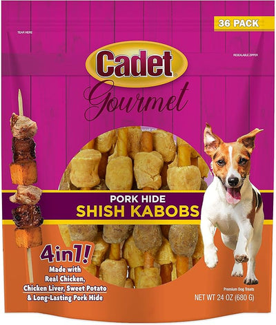 Cadet Gourmet Shish Kabob Dog Treats, Healthy Dog Chew Sticks for Dogs, Rawhide Chews with Chicken and Sweet Potato, Natural Pork Hide Twist Sticks, 5-Inch Sticks, 24 oz. Bag