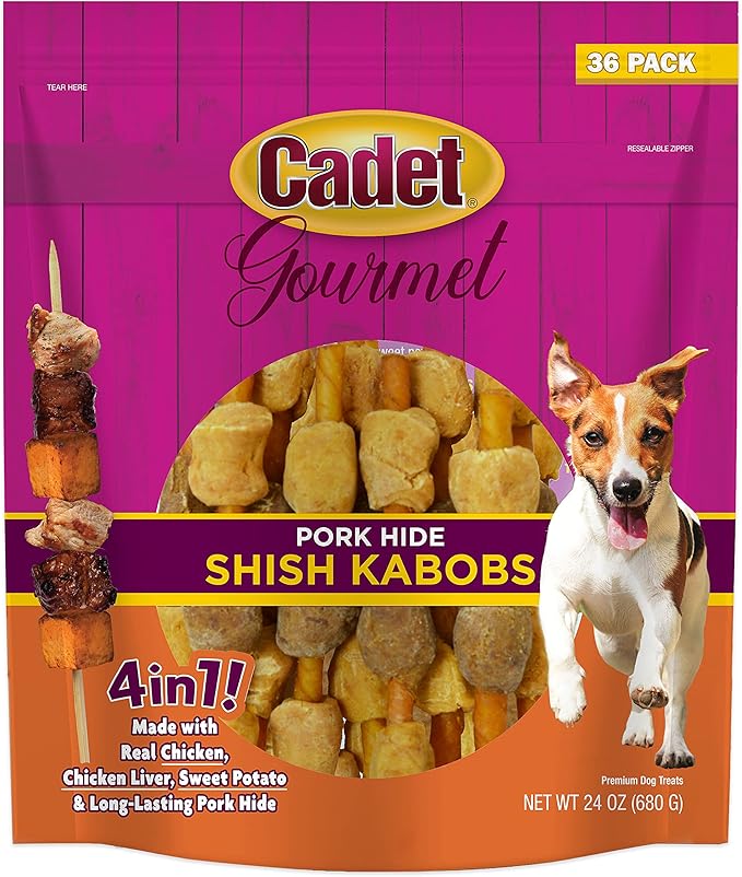 Gourmet Shish Kabob Dog Treats, Healthy Dog Chew Sticks for Dogs, Rawhide Chews with Chicken and Sweet Potato, Natural Pork Hide Twist Sticks, 5-Inch Sticks, 24 oz. Bag