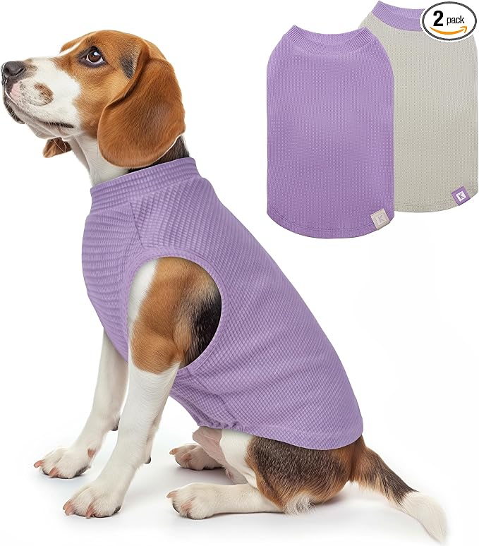 2Pack Waffle Dog Shirts, Lightweight Sleeveless Dog T Shirts for Medium Large Dogs Boy Girl, Breathable Pet Vest Comfortable Tank Top Soft Dogs Clothes for Daily Wear, Purple+Grey, 2XL