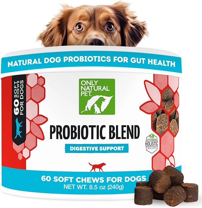 Probiotic Dog and Cat Supplement - Digestive & Gut Health Enzyme Formula, Puppy & Canine Digestive Chews, Best for Stomach Relief & Gas Aid - Soft Chews, 60 Count.