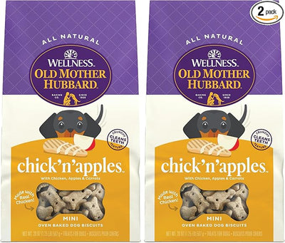 Old Mother Hubbard Wellness Classic Chick'n'Apples Dog Biscuits, Natural Training Treats, Chicken and Apple Flavor, Mini Size, 20 oz Bag, (Pack of 2)