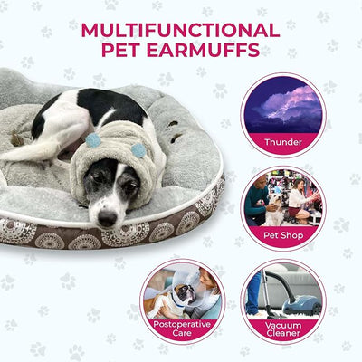 Dog Ear Muffs Noise Protection - Soft Calming Hood for Anxiety Relief, Fireworks, Thunder, Grooming & Vet Visits - Elastic Headband & Comfortable Neck Warmer for Travel (White, Small)