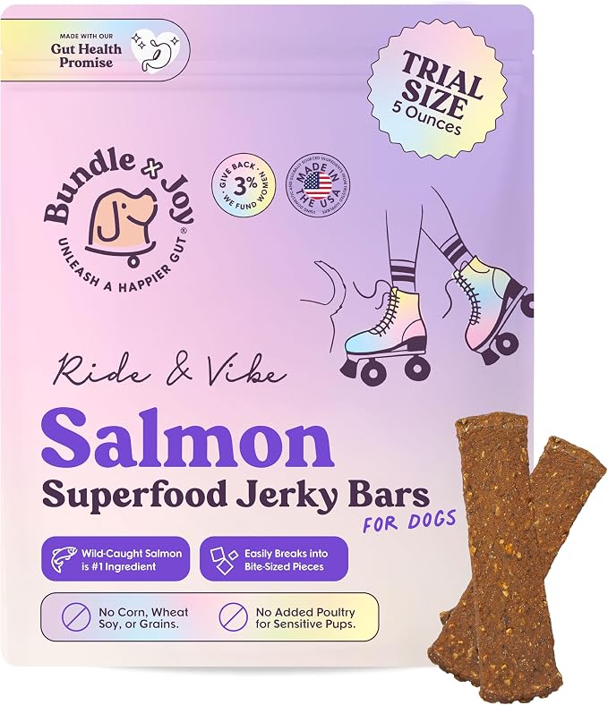 Ride & Vibe Salmon Jerky for Dogs - 5 Oz Bag, Natural Superfood - Corn, Poultry, Soy & Grain Free Salmon Dog Treats Made in USA Only