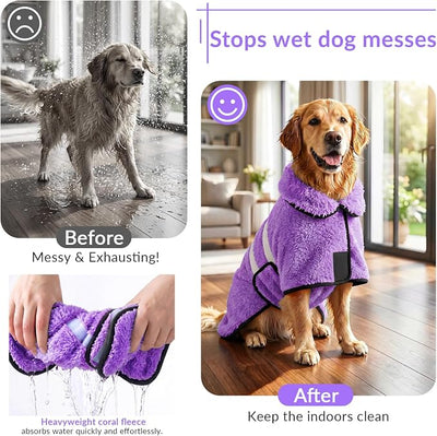 Bienbee Dog Bathrobe, Quick Drying Super Absorbent Pet Robes for Small Medium Large Dogs, Drying Coat for After Bath & Swim, Warm & Cozy Dogs Towels, Dog Puppy Bath Supplies,Light Purple M