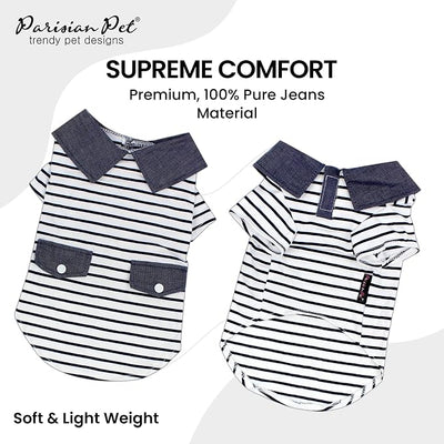 Parisian Pet Preppy Boy Polo Dog Shirt – Classic Cotton Pet Apparel with Collar - Soft Breathable Puppy T-Shirt - Cute Trendy Dog Clothes - Ideal Summer Clothes for Medium Dogs - Shirts for Dogs Boy