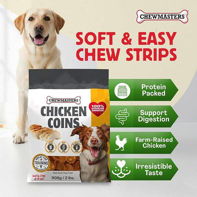 Chewmasters Chicken Coins Training Dog Treats - Real Chicken, Low Fat, Wheat-Free and Gluten-Free Protein Packed Dog Chicken Treats, No Corn or Soy, Healthy Bites for Training, 2 lb