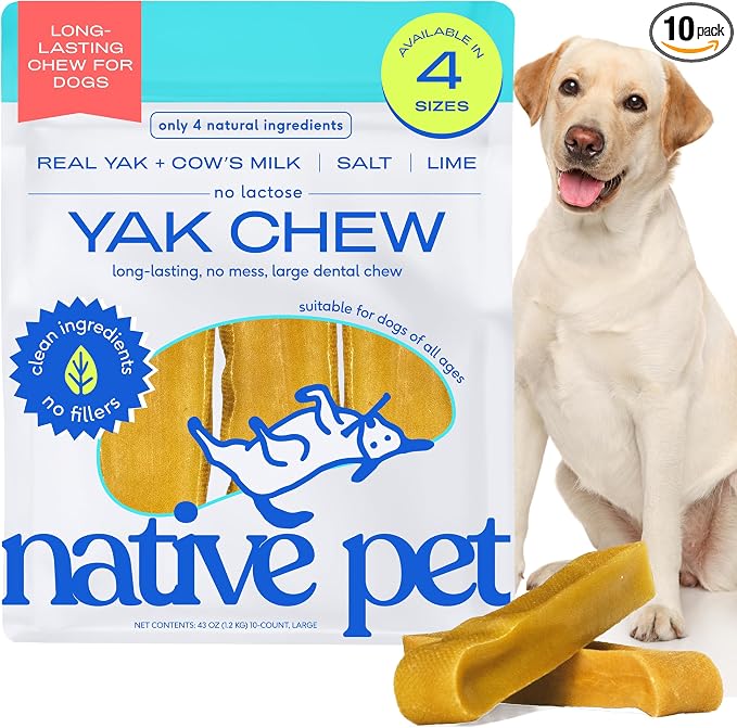 Yak Cheese Himalayan Dog Chews - Long Lasting Dental Sticks for Large Breeds – 100% All Natural Himalayan Yak Chews for Large Dogs – Cheese Bone for Aggressive Chewers - 10 Per Pack