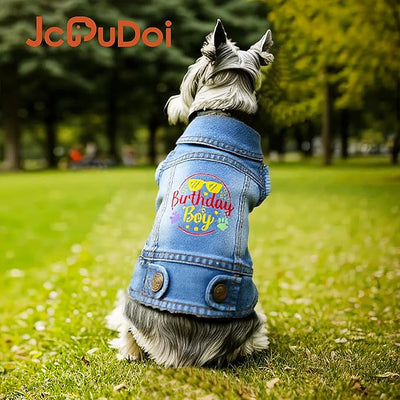 Birthday Gift Boy Dog Jeans Jacket Denim Pet Coat for Puppy Small Dogs Classic Overalls Male Cat Costumes Washed Vest Clothes Outfit T-Shirts (XX-Large)