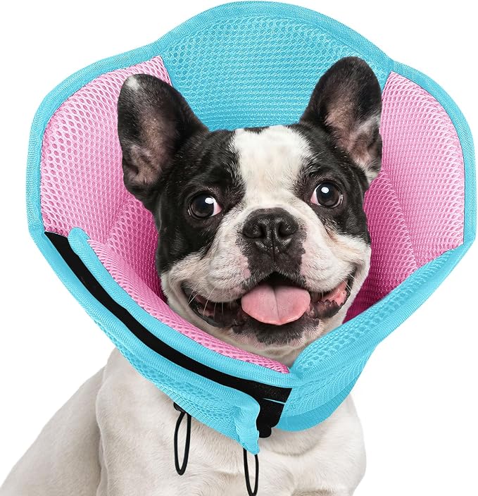 Dog Cone - Soft Dog Cone Collar to Stop Licking, Adjustable Comfy Cones for Dogs, Foldable Cones for Dogs Elizabethan Pet E-Collar for Medium Pets, Pet Recovery Collar, BluePink Medium