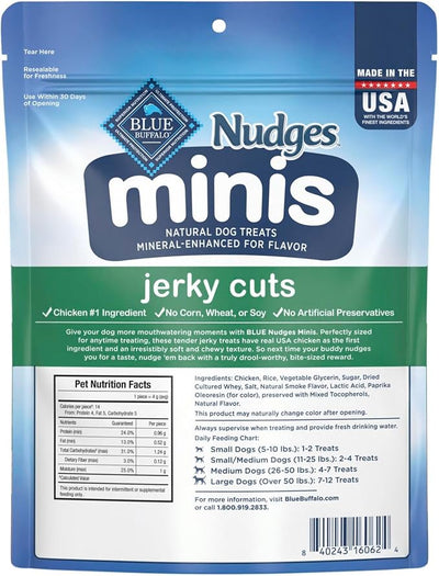 Blue Buffalo Nudges Minis Jerky Cuts Made with Real Chicken, Natural Dog Treats Mineral-Enhanced for Flavor, 10 oz. Bag (Pack of 6)