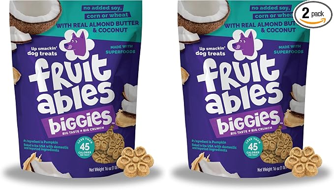 Biggies Dog Biscuits, Pumpkin Treats for Dogs, Healthy Doggie Biscuits, Crunchy Treats, No Wheat, Corn or Soy, Made in The USA, Almond Butter and Coconut Flavor, 16oz (Pack of 2)