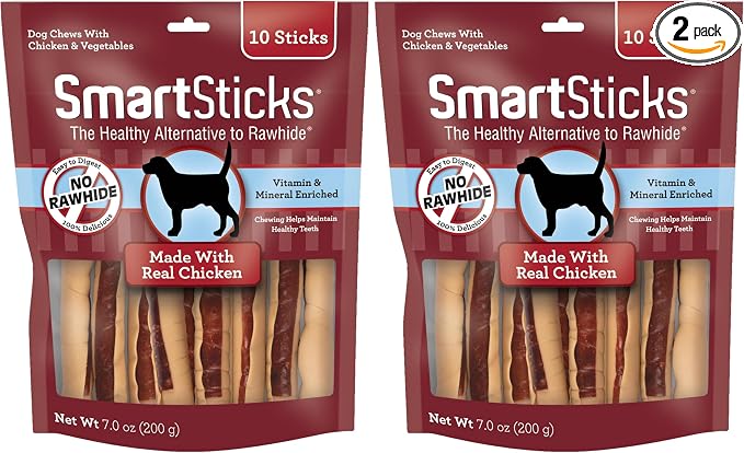 SmartSticks, Treat Your Dog to a Rawhide-Free Chew Made with Real Chicken and Vegetables, 10 Sticks, (Pack of 2)