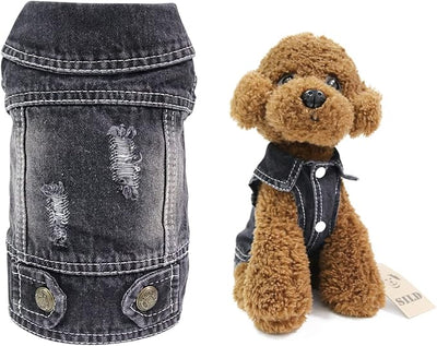 SILD Pet Clothes Dog Jeans Jacket Cool Blue Denim Coat Small Medium Dogs Lapel Vests Classic Hoodies Puppy Blue Vintage Washed Clothes (S, Black)