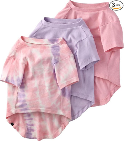 Pet Passion Toby II - The Perfect Tee, 3 Pack Short Sleeve Pet T-Shirt 100% Organic Cotton Tees Clothes for Small, Medium, Large Dogs, Pink Tie Dye, Large (40-60 lbs)