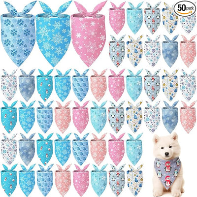 Weewooday 50 Pcs Winter Bandanas Bulk for Dogs Snowflake Cats Bandanas Charm Soft Triangle Bibs Adjustable Scarf for Small Medium Large Pets Winter Costume(19.7 x 13.8 x 13.8 Inch)