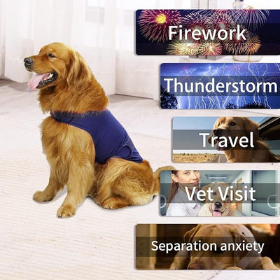 Comfort Dog Anxiety Relief Coat, Dog Anxiety Calming Vest Wrap for Thunderstorm,Travel,4th of July Fireworks,Vet Visits,Separation Anxiety Relief for Dogs (L., Navy)
