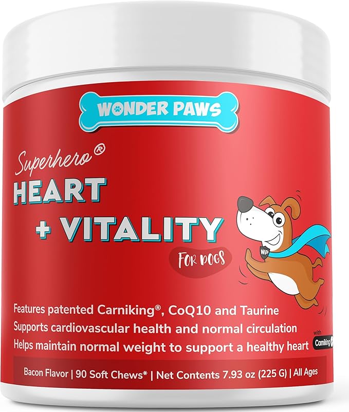 Cardio Support for Dogs – Cardiovascular Chews Heart Health, Circulation, Energy & Weight Management - with L-Carnitine, Hawthorn Berry, Coenzyme Q10 & Taurine for Dogs – 90 Soft Chews