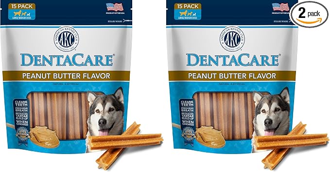 Dentacare Large Breed Peanut Flavored Dental Dog Treats, Naturally Flavored, 15 Count (Pack of 2)
